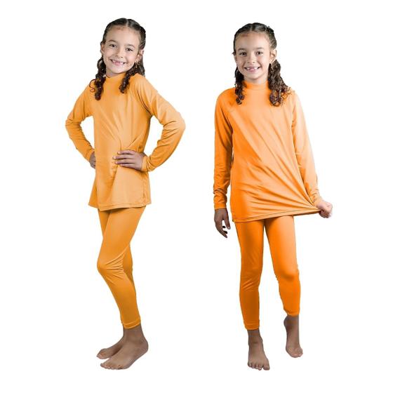 Imagem de Conjunto Térmico Infantil Camiseta Camisa + Calça Proteção Frio Segunda Pele Quentinho Menino Menina Laranja