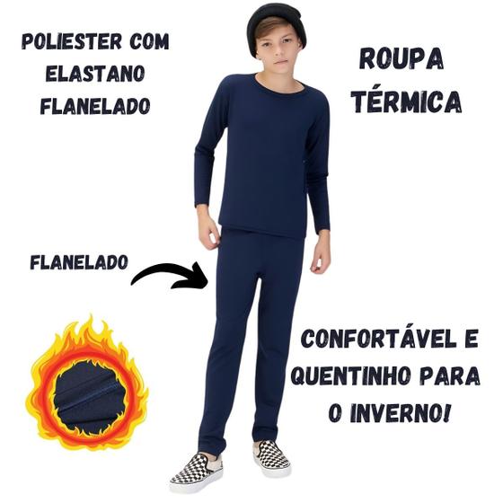 Imagem de Conjunto Térmico Segunda Pele Flanelado Quentinho Inverno Calça Blusa Forrado Infantil Juvenil Menino Menina Tam 04-16