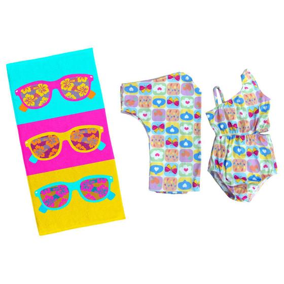 Imagem de Conjunto Toalha de Praia Poliéster 140x70cm e Maio com Kimono Infantil UV50+