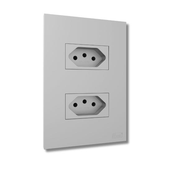 Imagem de Conjunto Tomada Dupla Recta Satin 20A Com Placa Prata/Cinza/Grafite - B.Lux