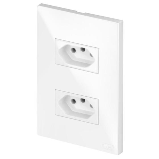 Imagem de Conjunto Tomada Elétrica Dupla 10 A 4x2 Recta Branco Gloss