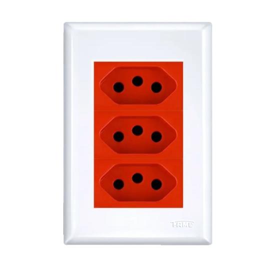 Imagem de Conjunto Tomada Tripla 20A Vermelho Placa 4x2 Com Suporte 3 Módulos Evidence - FAME