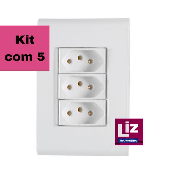Imagem de Conjunto Tomada Tripla Tramontina Liz 2P+T 10A/250V Com 5 Unidades