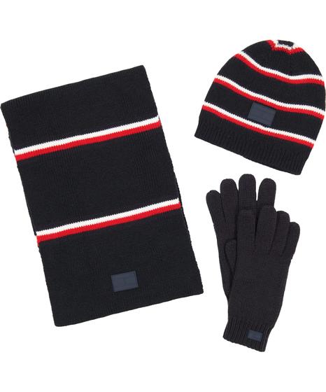 Imagem de Conjunto Tommy Hilfiger Global Stripe: Cachecol, Gorro e Luvas