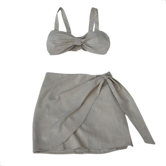 Imagem de Conjunto Top e Saia Linho com Faixa Transpassada Moda Elegante
