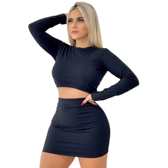 Imagem de Conjunto Top Feminino Cropped e Saia 2 Fendas Veste Bem Plus Size