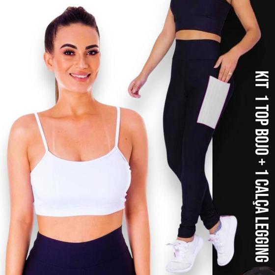 Imagem de Conjunto Top fitness ALÇA FINA bojo Feminino + Calça LEG LEGGING BOLSOS Academia Corrida 626