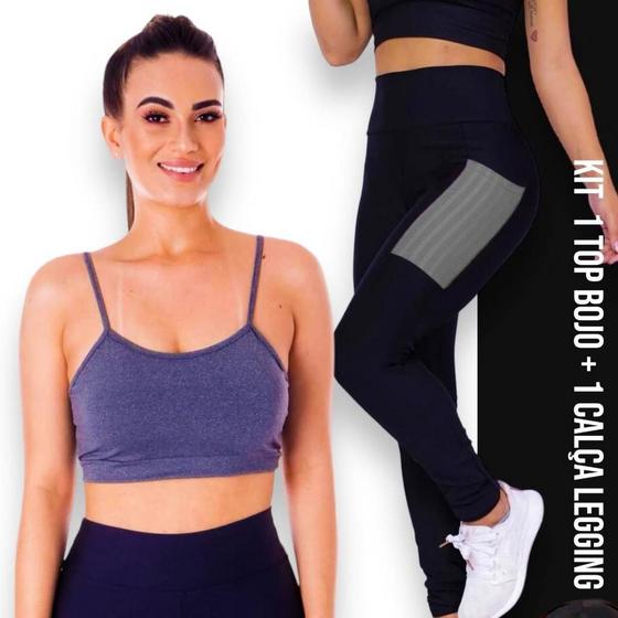 Imagem de Conjunto Top fitness ALÇA FINA bojo Feminino + Calça LEG LEGGING BOLSOS Academia Corrida 626