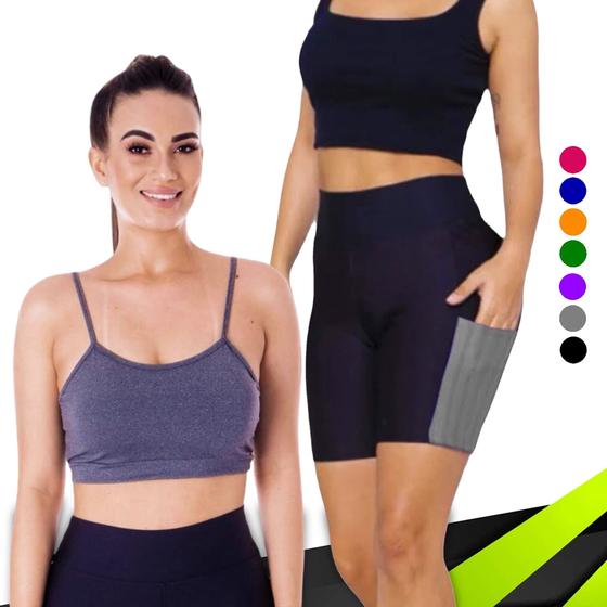 Imagem de Conjunto Top fitness ALÇA FINA bojo Feminino + SHORT leg LEGGING COM BOLSOS Academia Corrida 643