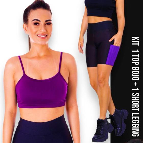 Imagem de Conjunto Top fitness ALÇA FINA bojo Feminino + Short LEG LEGGING COM BOLSOS Academia Corrida 643