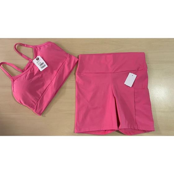 Imagem de Conjunto top + short com bolso em poliamida fitness para malhar academia