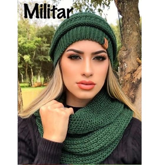 Imagem de Conjunto Touca Caída Gorro Beanie Masculino E Feminino Com Cachecol Gola Lã Tricô Macio Quentinho