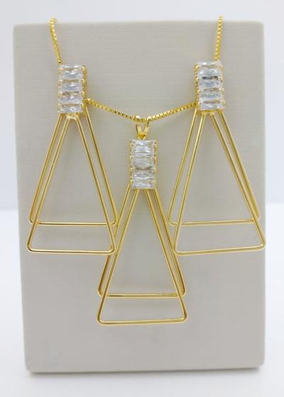 Imagem de Conjunto Triângulo com Cristal Folheado a Ouro REF 100279