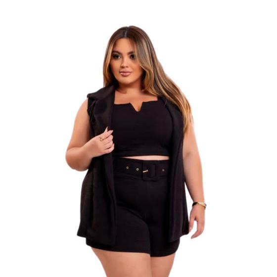 Imagem de Conjunto Trijunto Plus Size Max Colete + Short + Cropped 0539