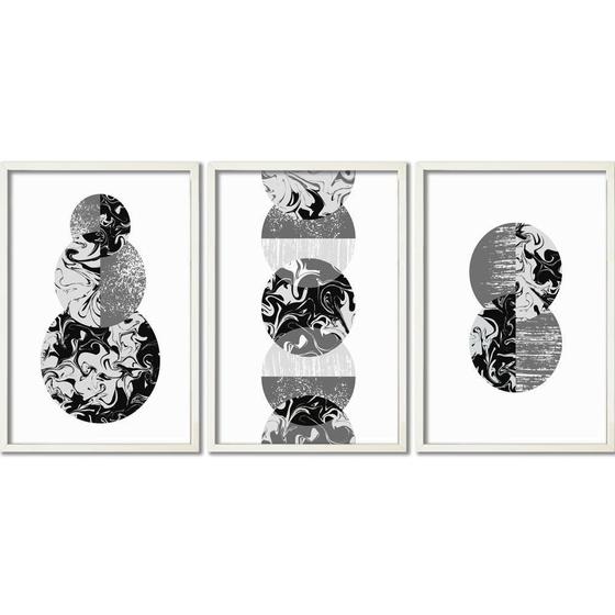 Imagem de Conjunto Trio De Quadros Círculos Abstratos Sem Vidro