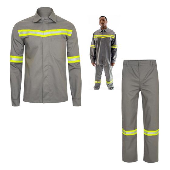 Imagem de Conjunto Uniforme Faixa Refletiva Segurança do Trabalho EPI Nr10 Eletricista Mecanico Construçao Obra Estrada Rodovia Anti Chamas