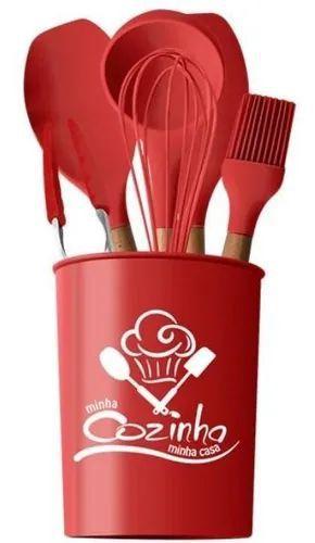 Imagem de Conjunto Utensílios De Cozinha Silicone Prático - Vermelho