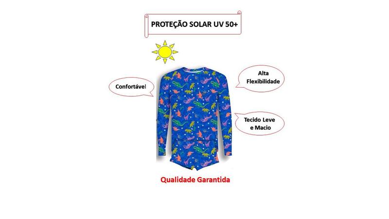 Imagem de Conjunto UV Infantil Menino Proteção Solar 50+ Dinossauros