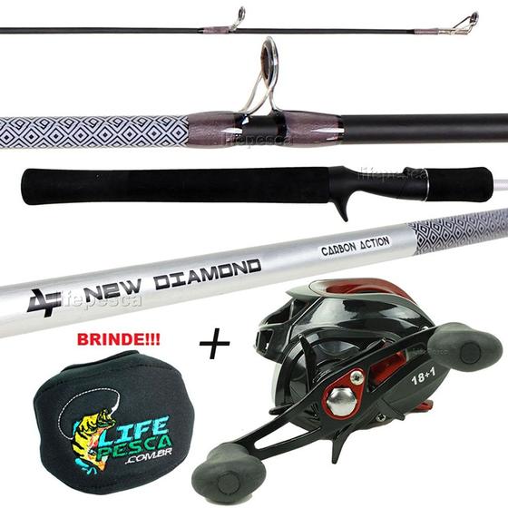 Imagem de Conjunto Vara Carbono New Diamond 1,68m 6-12lbs + Carretilha (Ref. 20)