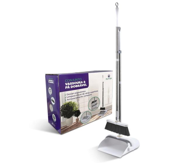 Imagem de Conjunto Vassoura e Pá Dobrável com Cabo em Aço Inox Resistente - Flytex