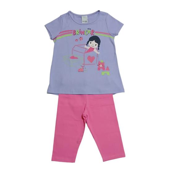 Imagem de Conjunto Verão Blusa Calça Meia Perna Roupa Menina Infantil 