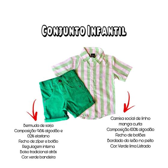 Imagem de Conjunto Verão Camisa Social M/C + Bermuda De Sarja Confortável Menino Envio Já