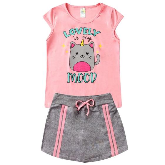 Imagem de Conjunto Verão Infantil Juvenil Feminino Blusinha Shorts saia em Moletinho