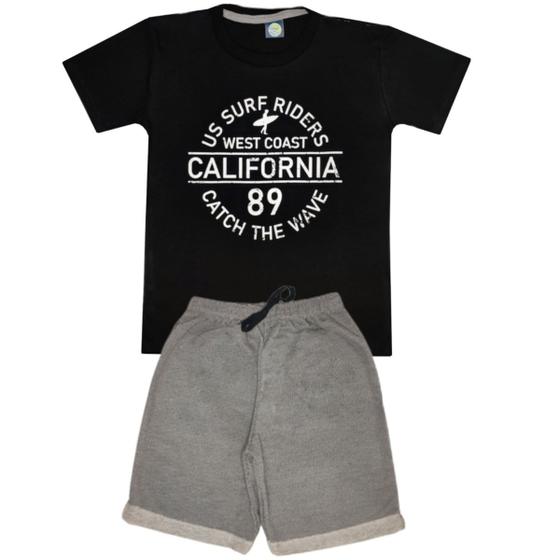 Imagem de Conjunto Verão Infantil Juvenil Masculino Camiseta reforço na gola e Bermuda Moletinho cadarço Roupa Menino Tamanhos 10 12 14 16