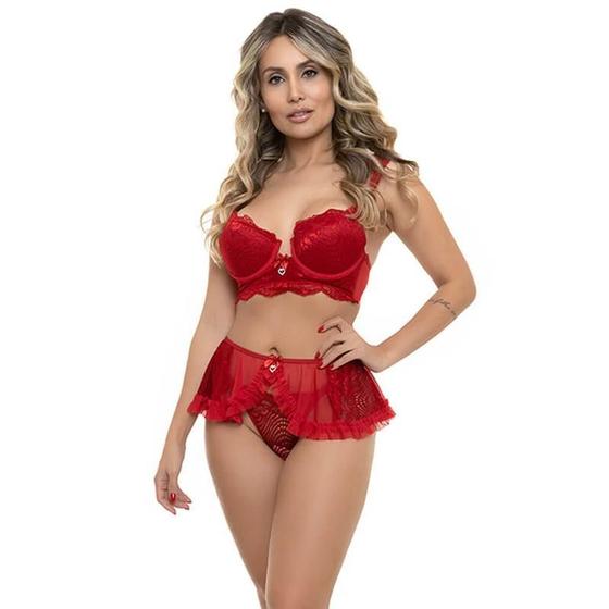 Imagem de Conjunto Vermelho Com SaiaSepie 14318 Rendado