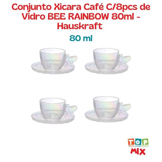 Imagem de Conjunto Xicara Café C/8pcs de Vidro BEE RAINBOW 80ml - Hauskraft