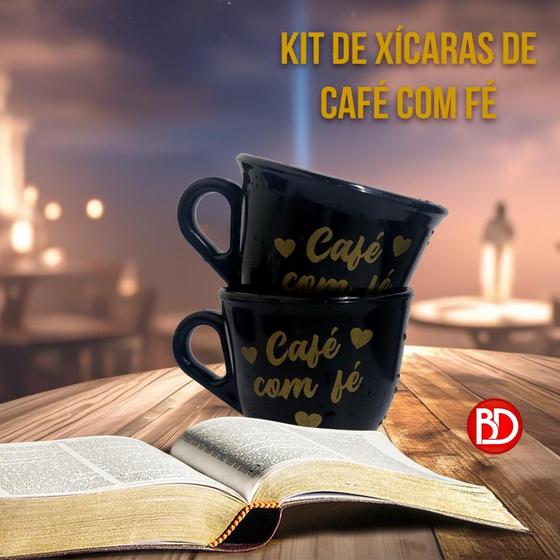 Imagem de Conjunto xicaras estampada café com fé 70ml com pires 12cm