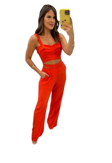 Imagem de Conjunto Zarky Cropped e Calça Alfaiataria Liso Vermelho