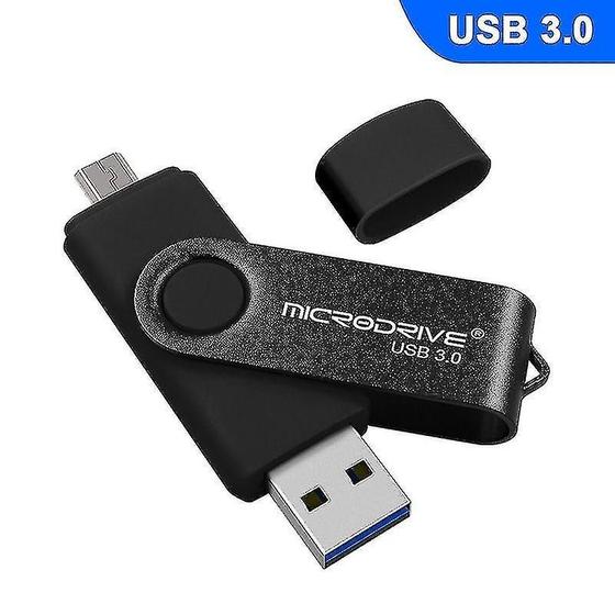 Imagem de Conjuntos de acessórios de computador microdrive 128gb usb 3.0 telefone android computador de uso duplo disco rotativo de metal u preto