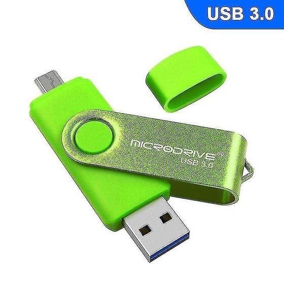 Imagem de Conjuntos de acessórios de computador microdrive 16gb usb 3.0 telefone android computador de uso duplo disco rotativo de metal u verde