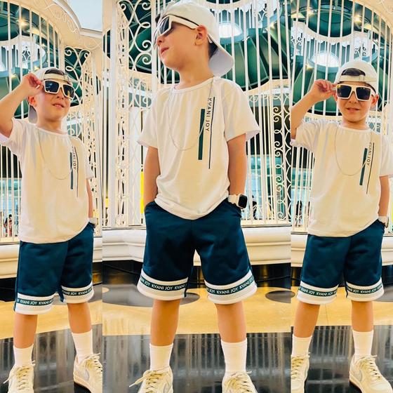 Imagem de Conjuntos de verão Kvani Joy, kit de bermuda e camisa para menino de 2 ao 12 anos