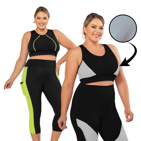 Imagem de Conjuntos Feminino Legging Capri Top 4 Peças Plus Size