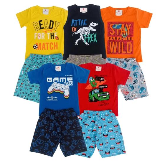 Imagem de Conjuntos Infantis Verão Menino Camiseta Bermuda 10 pçs