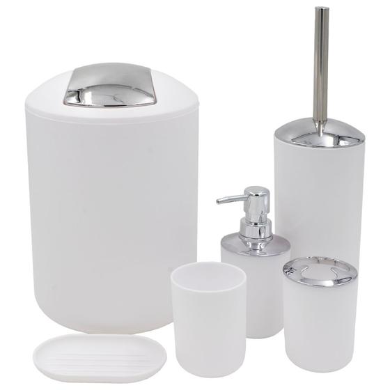 Imagem de Conjuto 6 Utensilios De Banheiro Feito De Plástico Conjunto Acessórios para Lavabo para Pia Saboneteira Porta Sabonete Liquido Lixo Lixeira