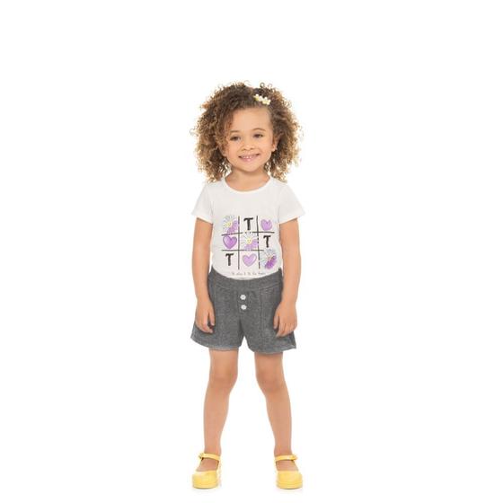 Imagem de Conjuto Infantil Para Menina Blusa Meia Malha Shorts Moletom