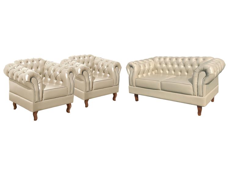 Conjuto Sofá Dom Pedro 2 Lugares + 2 Poltronas Chesterfield Capitonê