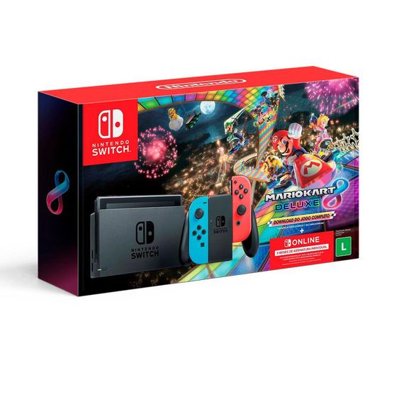 Console Nintendo Switch com 1 Controle Joy-Con vermelho e Azul + Mario Kart 8 (download completo) + 3 Meses Assinatura, HBDSKABL2 NINTENDO Menor preço em Console Nintendo Switch com 1 Controle Joy-Con vermelho e Azul + Mario Kart 8 (download completo) + 3 Meses Assinatura, HBDSKABL2 NINTENDO