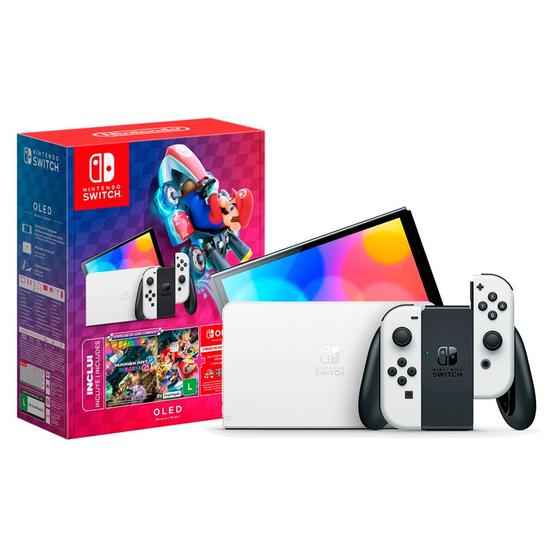 Console Nintendo Switch OLED 64GB Edição Mario Kart 8 Deluxe Com 3 meses Assinatura Nintendo Switch Online Imagem de Console Nintendo Switch OLED 64GB Edição Mario Kart 8 Deluxe Com 3 meses Assinatura Nintendo Switch Online