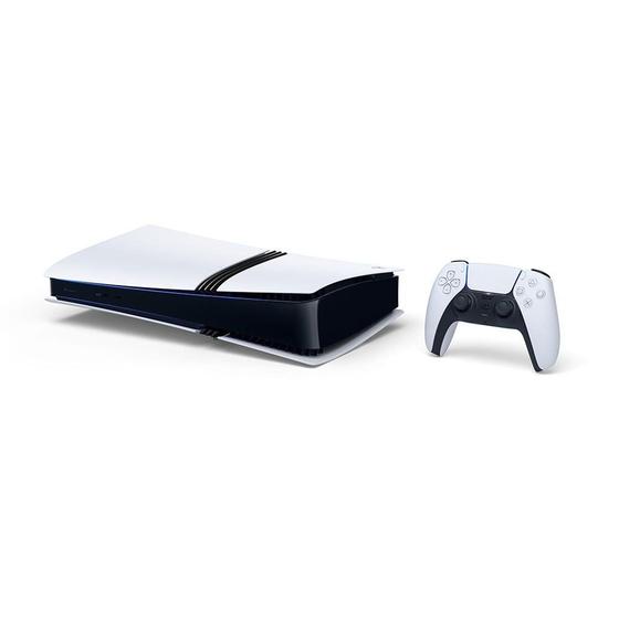 Vista lateral do console PS5 Pro com detalhes do SSD