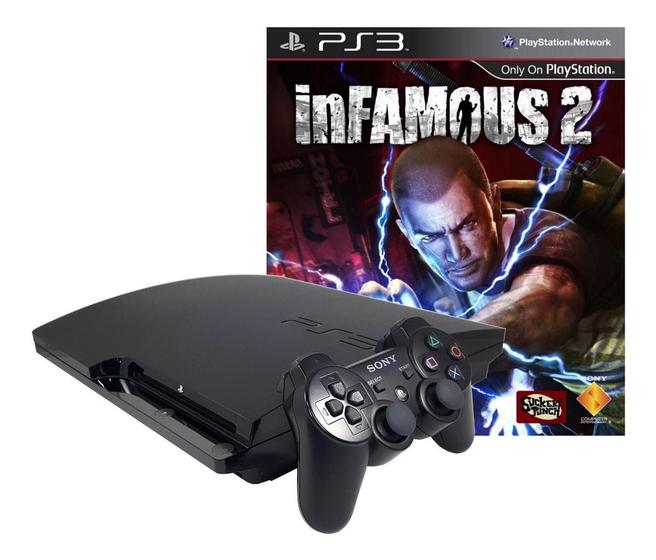 Imagem de Console PS3 Slim 320gb Infamous 2 Cor  Charcoal Black