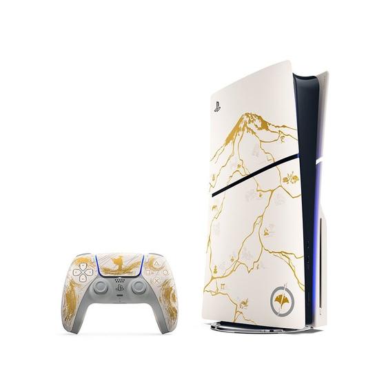 Console Sony PlayStation 5 Slim Com Leitor de Discos, Edição Limitada Ouro, Ghost of Yotei, SSD 1TB, Controle Sem Fio DualSense