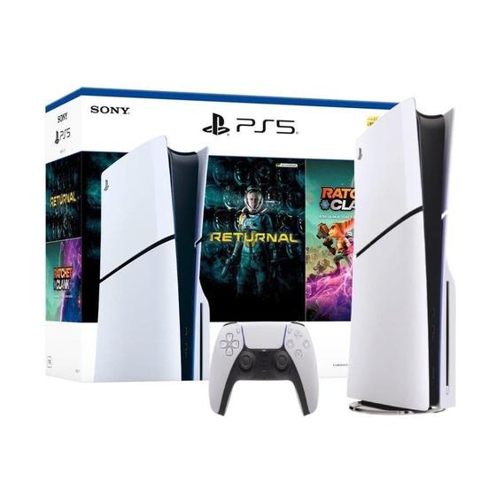 Console Sony Playstation 5 Slim Disk 1TB SSD, Controle sem Fio Dual Sense, Branco + Jogos Returnal e Ratchet & Clank Menor preço em Console Sony Playstation 5 Slim Disk 1TB SSD, Controle sem Fio Dual Sense, Branco + Jogos Returnal e Ratchet & Clank