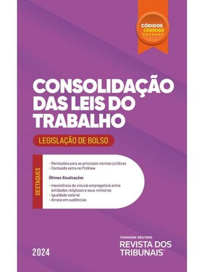 Imagem de Consolidação das leis do trabalho - códigos essenciais - legislação de bolso - 2024