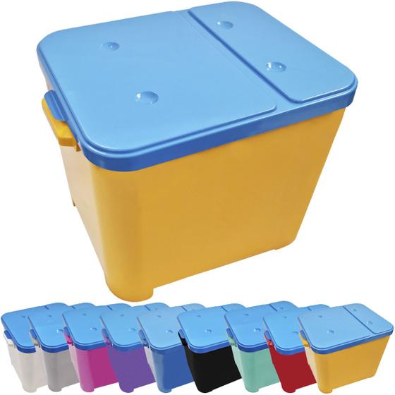 Imagem de Container Porta Ração Canister Plástico com Tampa Azul Protege Conserva Furacão Pet 15 Kg Amarelo com Tampa Azul