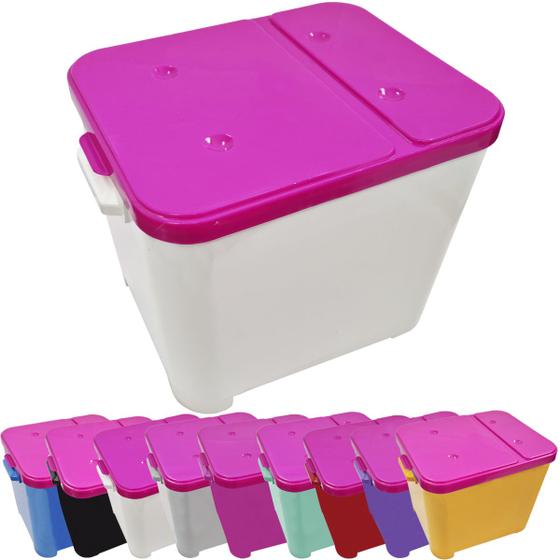 Imagem de Container Porta Ração Canister Plástico com Tampa Rosa Protege Conserva Furacão Pet 15 Kg Branco com Tampa Rosa