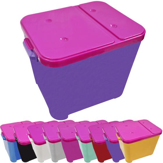 Imagem de Container Porta Ração Canister Plástico com Tampa Rosa Protege Conserva Furacão Pet 15 Kg Roxo com Tampa Rosa